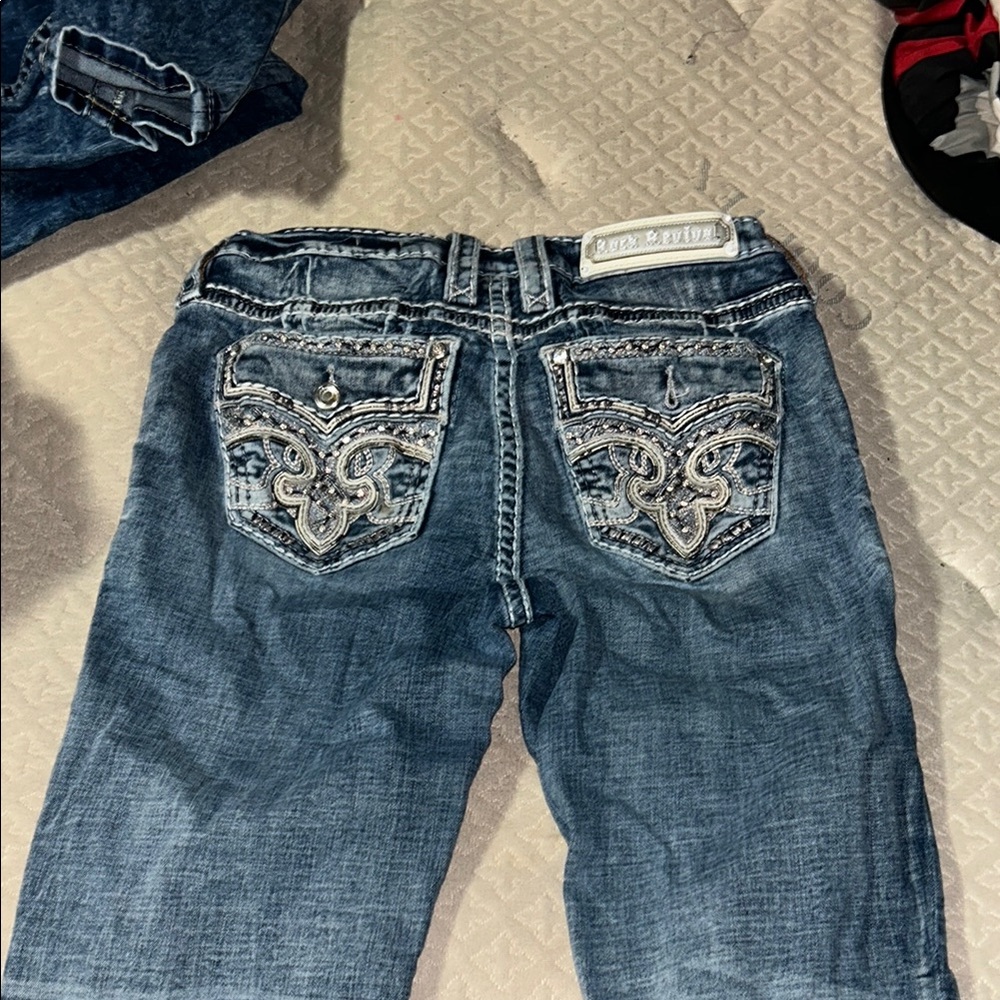 Rock Revival Blue Cropped Jeans with Silver Embellishments